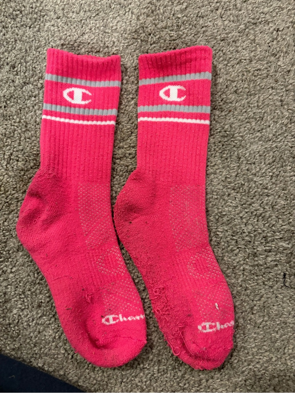 Champion Men’s Athletic Crew Socks in Hot Pink with White & Gray Stripes